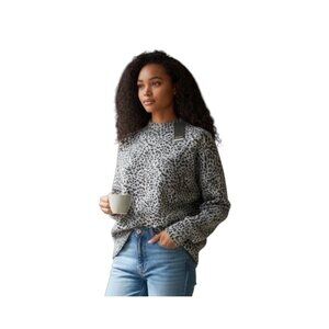 MONROW Women Mini Leopard Mock Neck L/S Sweater~Size M~Black/Gray Cashmere L6 14